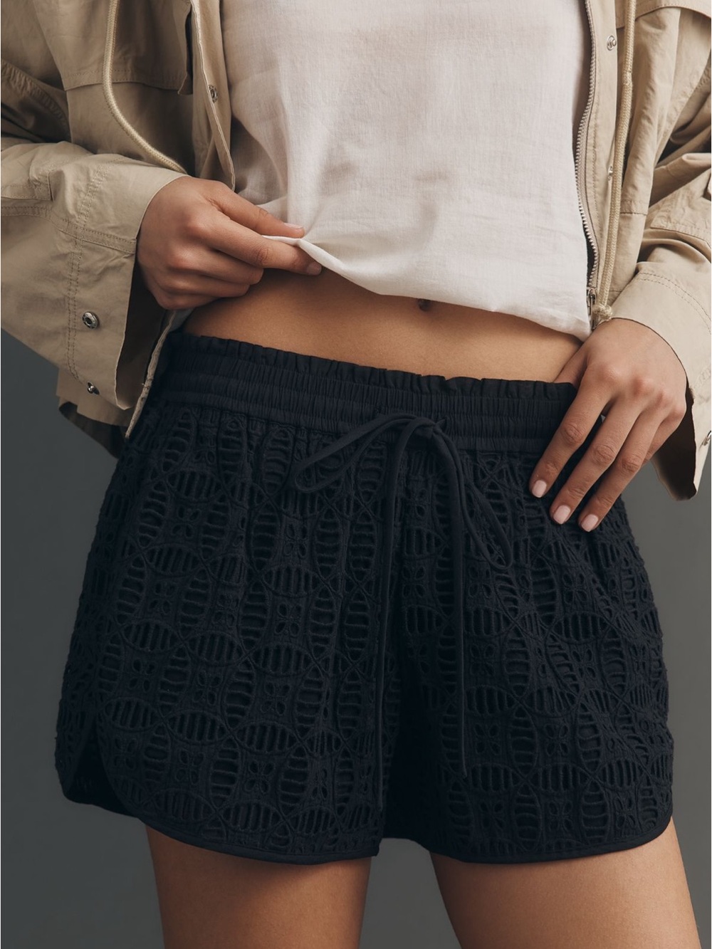 Anthropologie Black Lace-Overlay Shorts